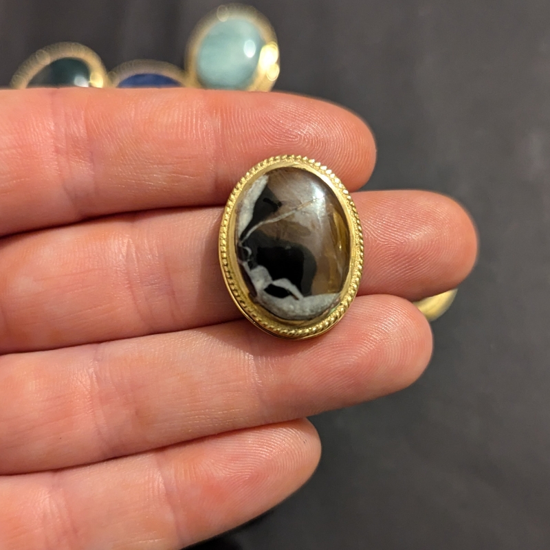 lot 10 pierres rainurées laiton doré n°18 ovale 21x19mm