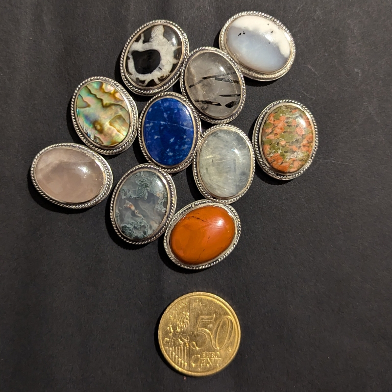 lot 10 pierres rainurées laiton argenté n°20 ovale 21x19mm
