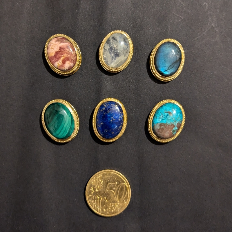 lot 6 pierres rainurées laiton doré n°19 ovale 21x19mm