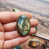Lot pierres rainurées doré – labradorite – n°15 X 10