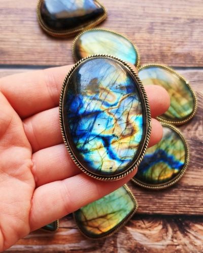 Lot 10 pierres rainurées doré – labradorite n°10