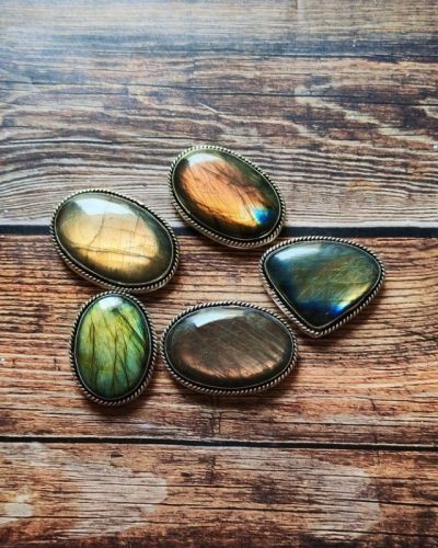 Lot 5 pierres rainurées argenté – labradorite n°18