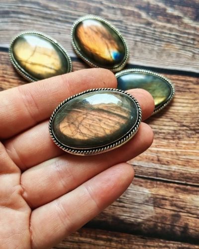 Lot 5 pierres rainurées argenté – labradorite n°18