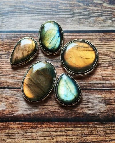 Lot 5 pierres rainurées argenté – labradorite n°19