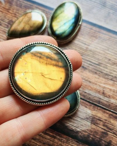 Lot 5 pierres rainurées argenté – labradorite n°19